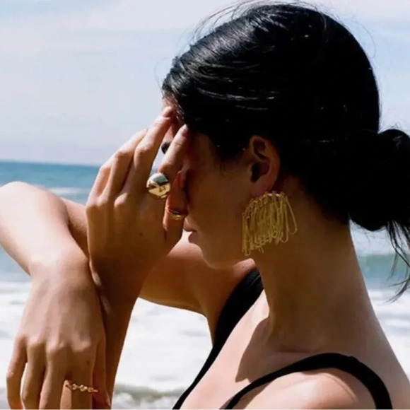 2/$30🌵 Gold Loop Tassel Fringe Earrings Arch Boho Jewelry Trendy Gift NEW - Picture 3 of 9